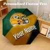 Green Bay Packers Automatic 8‑ribs Umbrella, Custom Name Text Personalized Folding Umbrella Rain Sun Gift