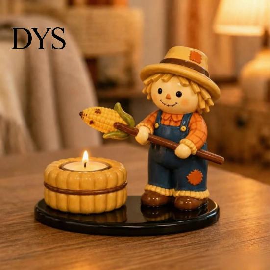 Decorative Resin Ghost Ornaments Halloween Campfire Tealight Holder, Mummy Scarecrow Cozy Home Atmosphere Accessories Candle Stand for Desk,