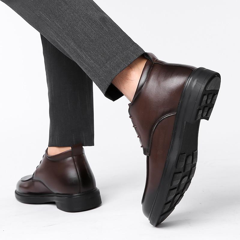 Winter 2024 New Men's Hairy Business Dress Leather Shoes Men's High-top Leather Shoes Fleece Thickened Thermal Cotton Leather