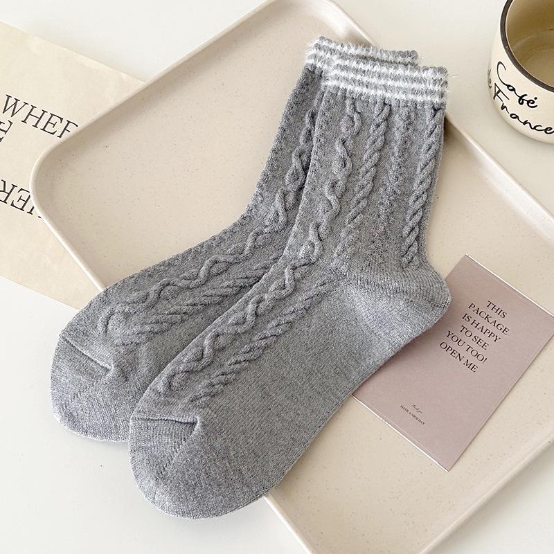 

Женские шерстяные носки средней длины в японском стиле: Плотный, теплый кашемир для осени/зимы One Size светло-серый
