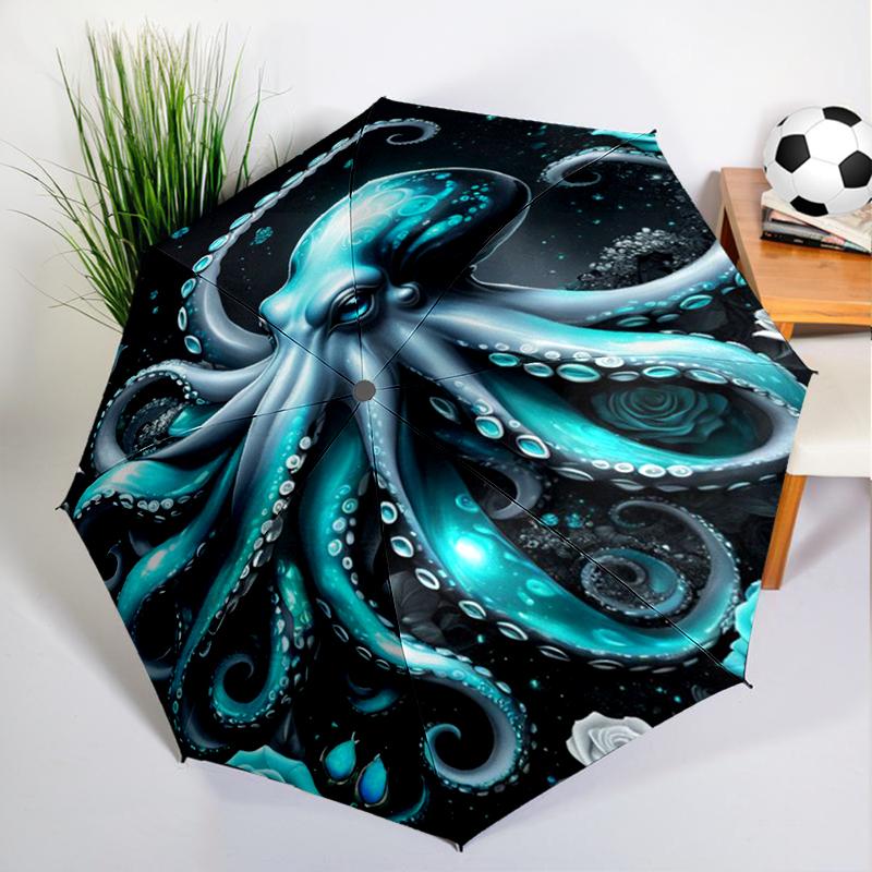 Retro Cthulhu Octopus Umbrella Automatic Open/close, Sturdy Iron Frame & 8-Rib Struct, Umbrella for Women & Men, Christmas Gifts