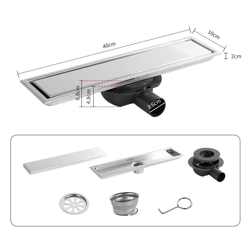10cm*20cm Size 2 in 1 Invisible Tile Insert Floor Drain SS304 Stainless Steel Bathroom Linear Hidden Shower Drains