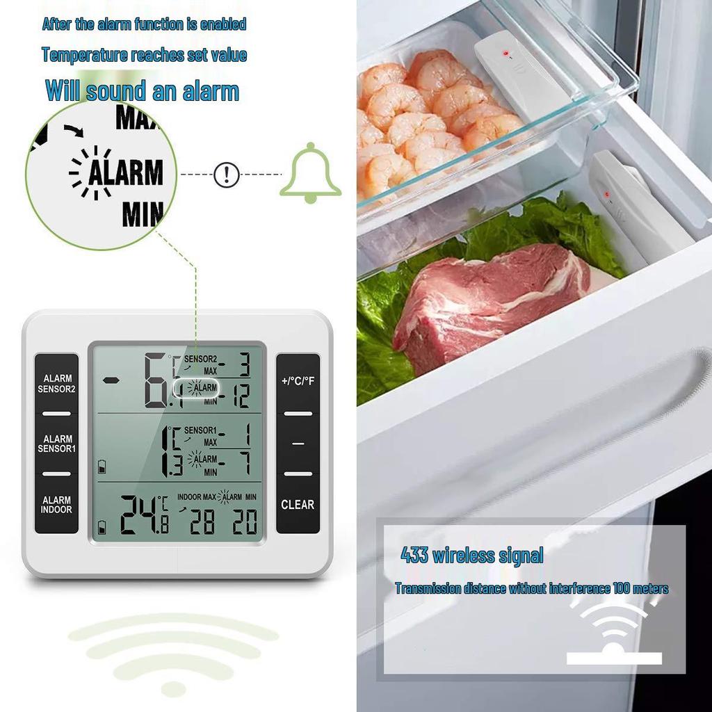 Wireless Dual-Sensor Indoor/Outdoor Alarm Thermometer for Fridge/Freezer
