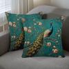 1Pc Luxury Living Room Peacock Pillow Cover, Polyester 2D Double-Sided Print, Vintage Teal Peacock Cushion, Perfect Gift For Bir