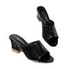 Summer new thick heel slippers women wear fish mouth snake pattern one word high heels fashion cool slippers