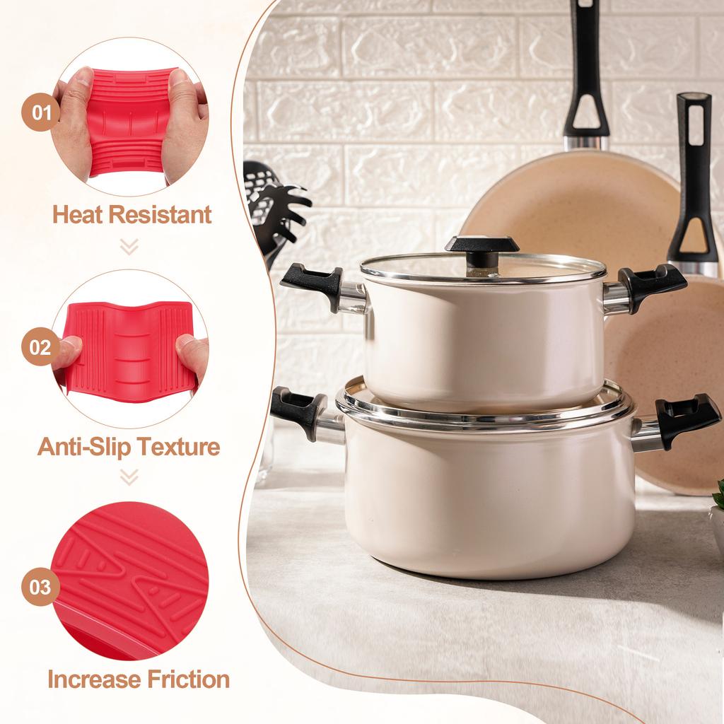 4Pcs Silicone Assist Hot Pan Handle Holder Hot Skillet Handle Covers Pot Sleeve Non-Slip Heat Resistant for Kitchen Frying Pans