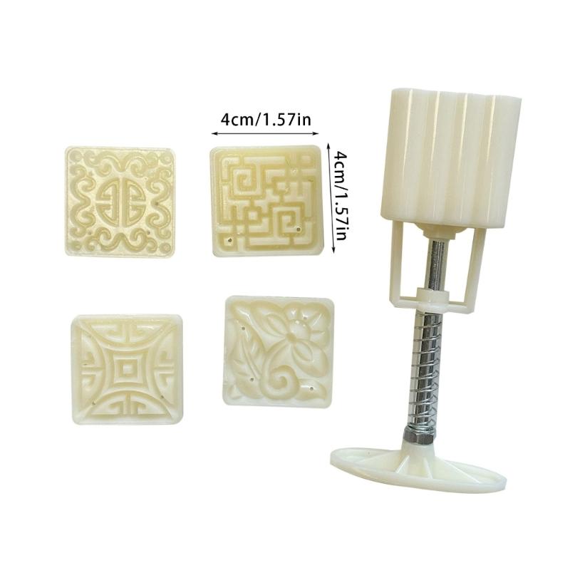 Convenient Square Pastry Molds Multifunctional Mooncakes Molds with 4 Different Pattern Artistic Treat Embosser