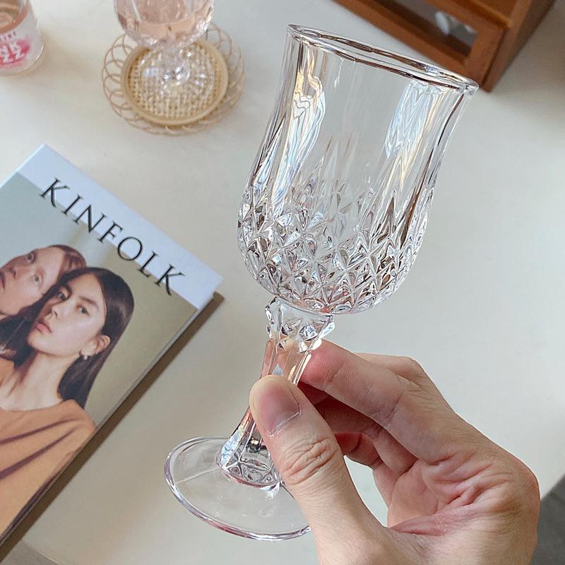 160ml 3pcs Set Diamond Carved Red Wine Glass Luxury Premium Champagne Cognac Cocktail Cups Transparent High Footed Wine Glass