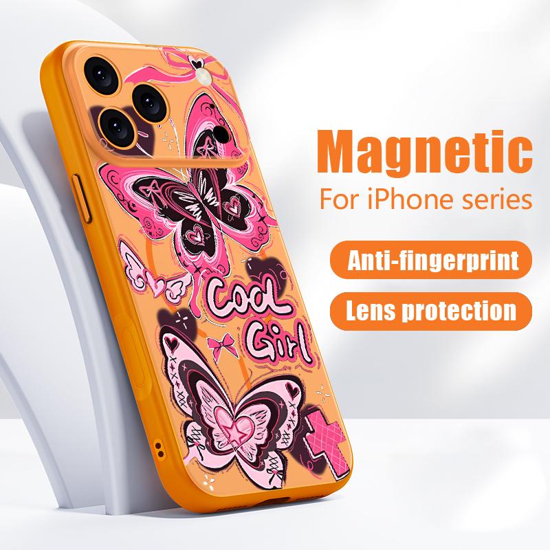 Cool Girl Butterfly Painting For iPhone 17 Pro Max Funda iPhone 16 15 14 13 Pro Max Skin Feeling Magnetic For Magsafe Shockproof Bumper Cover