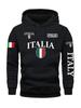Men's Italy Flag Shield Bold ITALY Letter Print Hoodie Grey Casual Pullover Front Pocket Ribbed Cuffs Comfort Fit Urban Fashion