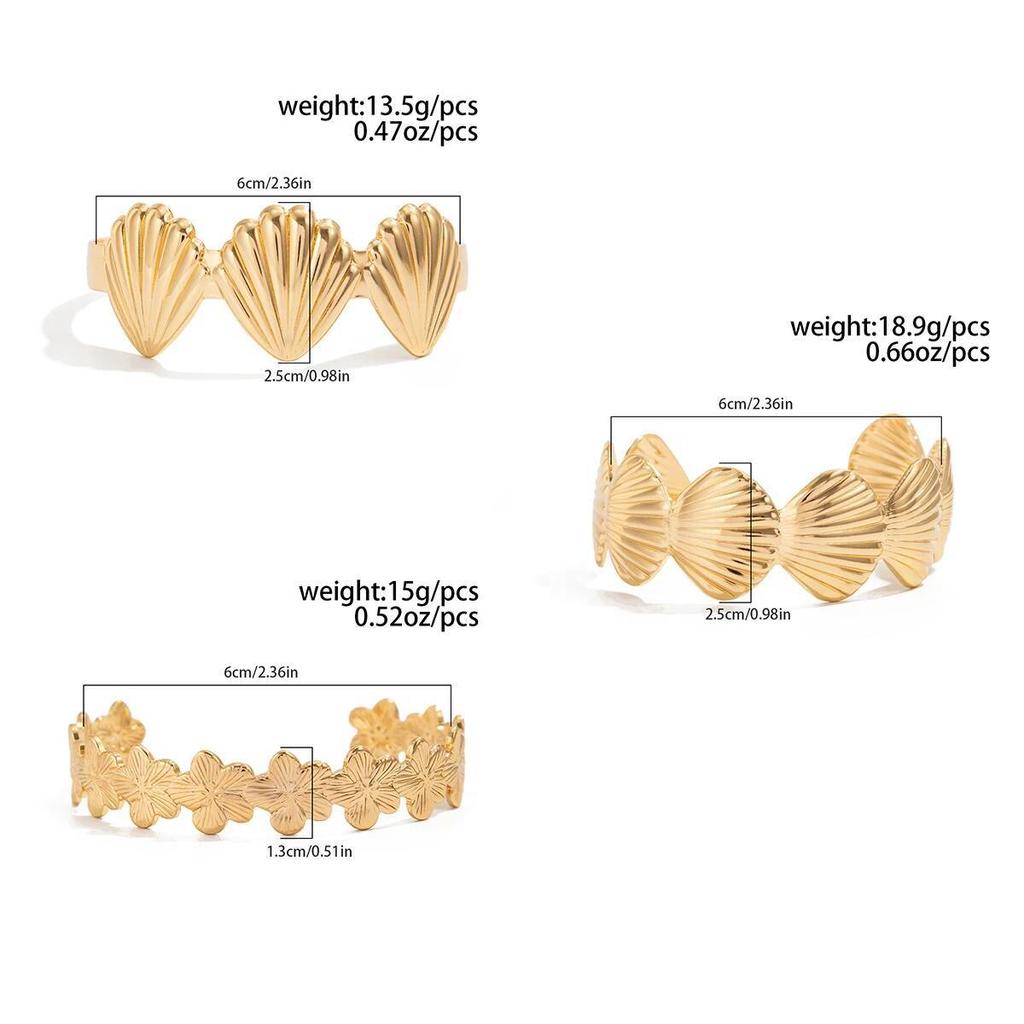 Ingemark 3 Styles Boho Flower Scallop Open Cuff Bangles for Women Vintage Irregular Geometric Adjustable Bracelets Daily Jewelry