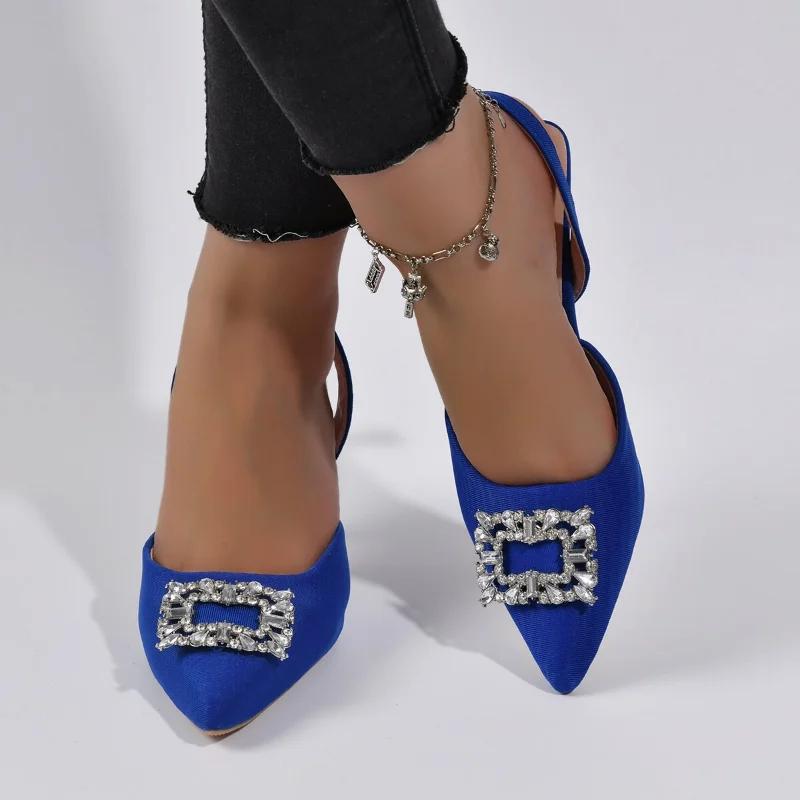 Moda 2024 Nuove Scarpe alla Moda da Donna Slip-on Tacchi Alti da Donna Estive Monocolore Ufficio e Carriera Sexy Punta Acuta Tacco di Cristallo Donna