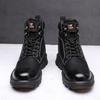 Vinterstövlar av högkvalitativt läder för män, motorcykelstövlar, trendiga skor, vardagsskor, lyxmärke, tjock sula, kängor