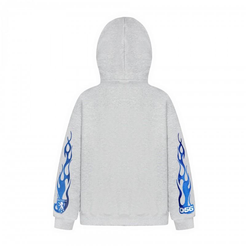 American Flame Embroidered Zip Up Hoodie Mask Streetwear Sweatshirt Men Women Casual Loose Fit Multicolor