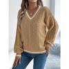 Autumn/Winter New Arrival: Loose-Fit Academic Style Colour-Block V-Neck Cable-Knit Long-Sleeved Cardigan for Women