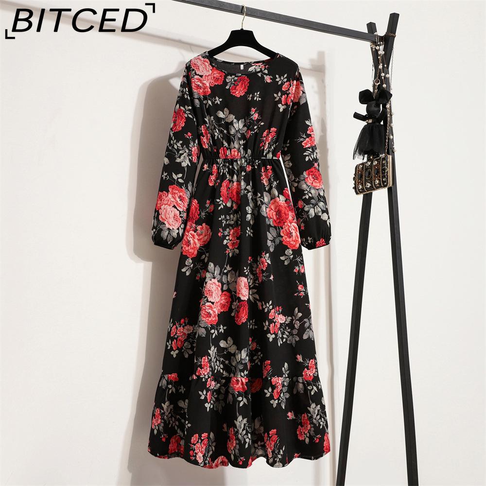 sachin and babi light blue dress Omancia 1pc Women Casual Long Sleeve Random Print Front Button Shirt Dress  Maxi Women Outfit main image 1