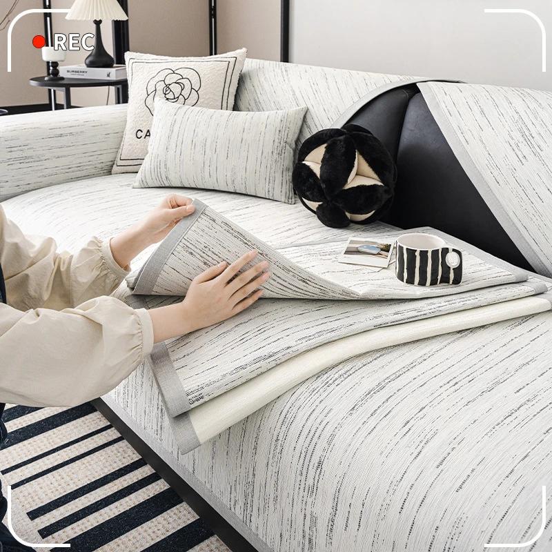 Non-slip Ice Silk Couch Cover Summer Universal Stripes Sofa Cushion Cover Luxury Breathable Sofa Cover Pillowcase Living Room