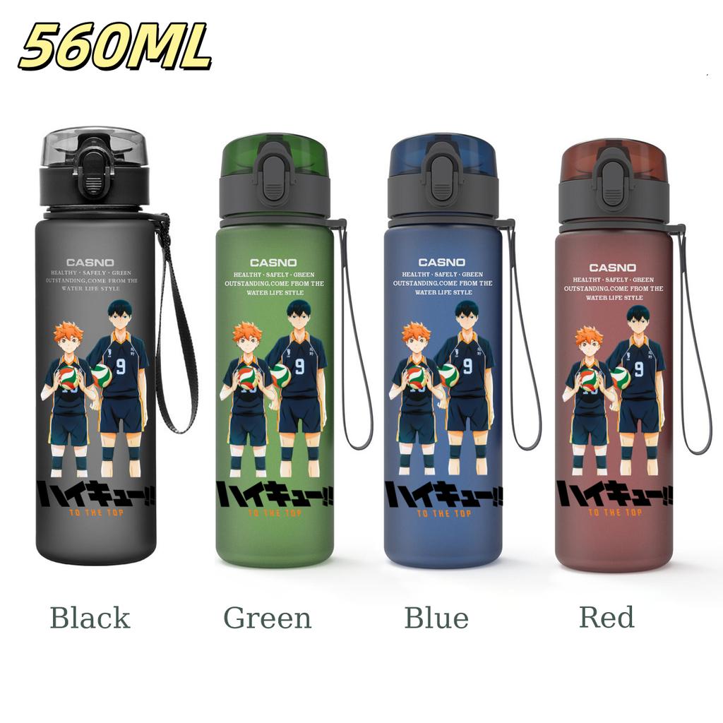 Anime Haikyuu Sports Water Bottle Leak Proof Frosted Plastic Cup Portable Rope Fitness Outdoor Travel 560ML with for Kid Friendly Entertaining Fun