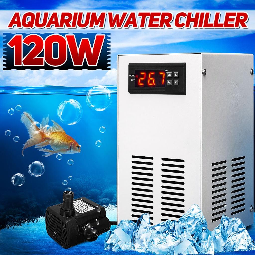 AC110-240V Aquarium Fish Tank Constant Cooling Equipment Temperature Control Tools LCD Display Water Chiller Cooling Device Silver 120W