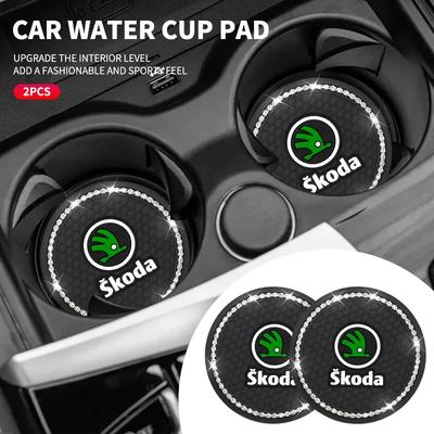 Non-Slip Car Coaster Diamond Water Cup Slot Mat For Skoda Octavia A2 A5 A7 a Fabia Rapid Karoq Superb Kodiaq Yeti RS Scala Kamiq EDY5