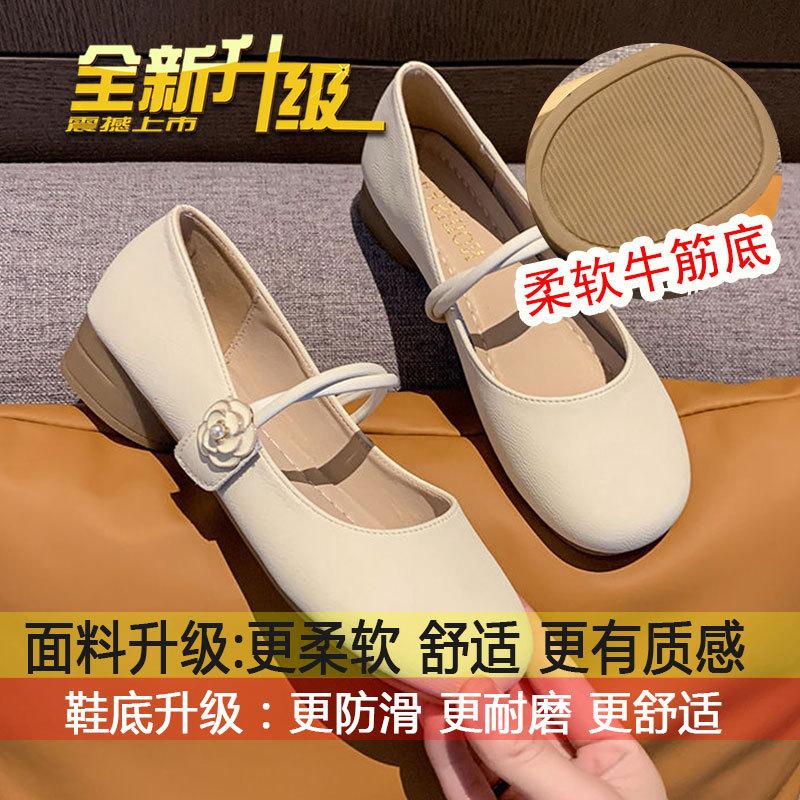 

French style with skirt round head small leather shoes women s autumn 2025 new gentle wind low heel light mouth Mary Jane single shoes 35