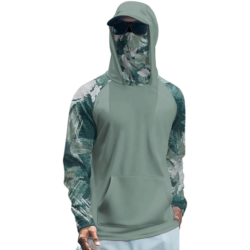 Lightweight Hooded Sun Protection Shirt Long Sleeve Rash Guard Top with Face Cover for Outdoor Activities UV Blocking Breathable Quick Dry