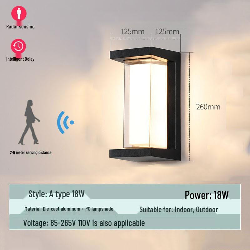 Waterproof Minimalist LED Wall Light with Smart Sensor for Outdoor Use