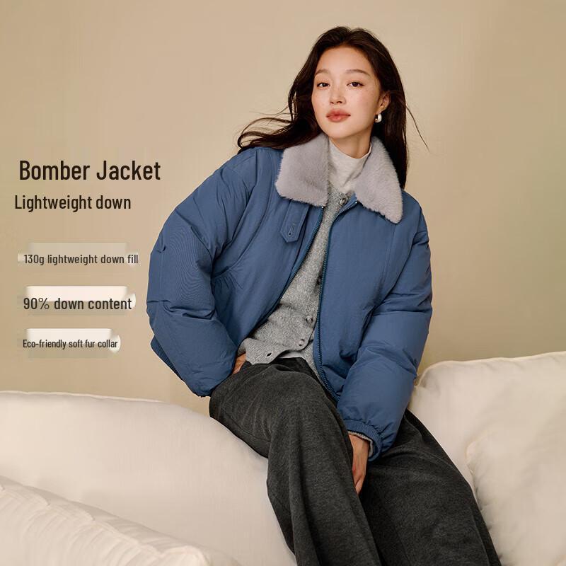 

Inman Women s Contrast Faux Fur Collar Pleated Puffer Down Jacket L