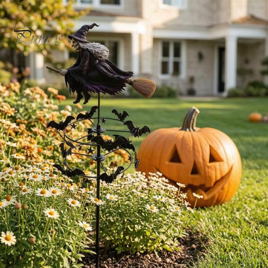 Decorazione Giardino Halloween Strega Girandola, Arte per Cortile Metallo Esterno Palo Fantasioso, Girandola Volante per Prato Patio Sentiero Decorazioni Autunnali