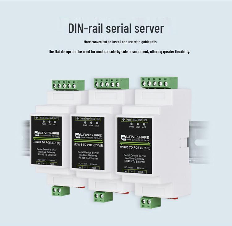 Industrial RS485 to RJ45 Ethernet Module with Multi-Host Modbus Gateway Support