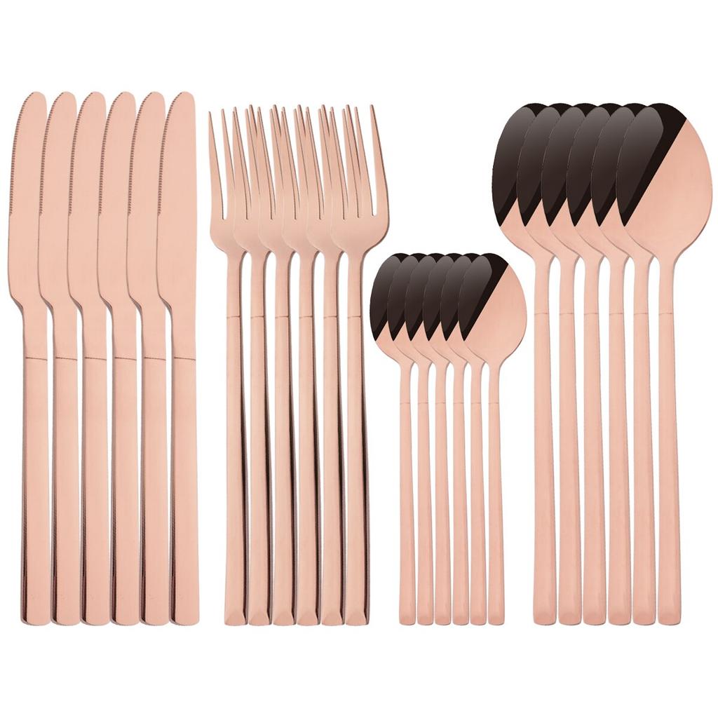 24Pcs Silver Cutlery Set Stainless Steel Dinnerware Set Knife Fork Spoon Dinner Set Kitchen Tableware Service for 6 Flatware Set