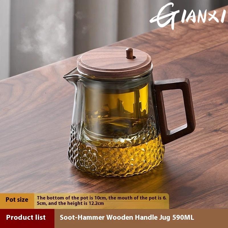 GIANXI Holzgriff Fließende Teekanne Teetrennung Teekanne Haushalt Hochtemperatur Glas Innentank Filtertopf Kung Fu Teegeschirr