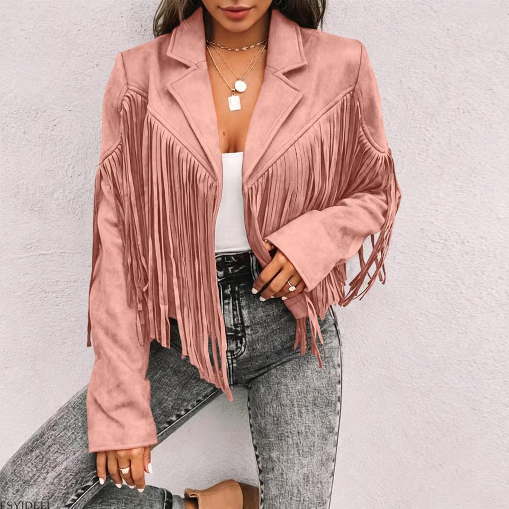 Giacca Casual da Donna a Vestibilità Larga con Manica Lunga Colorata e Revers con Nappe