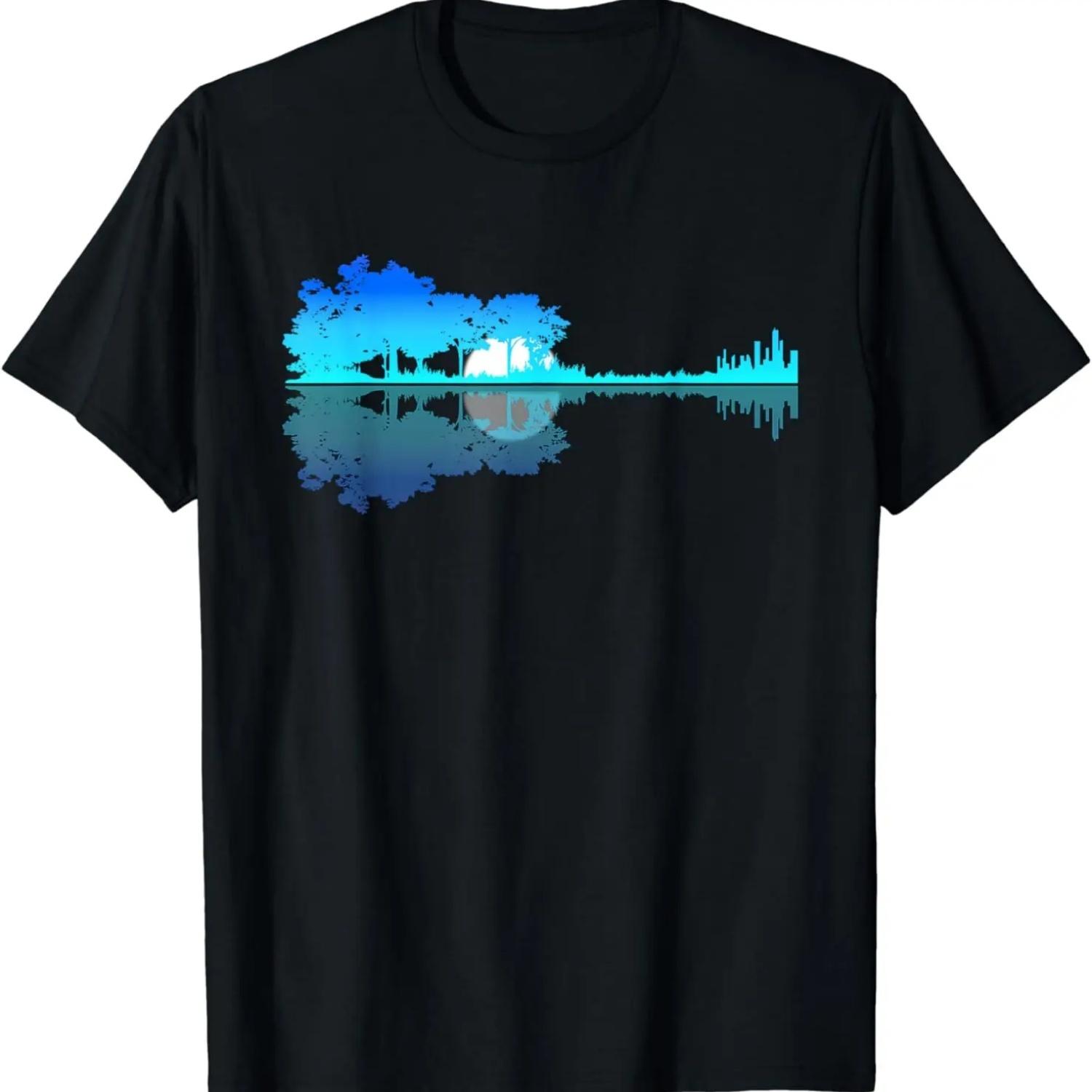 

2025 new model Guitar Lake Shadow Love Guitar cian T-Shirt Festival Wear Clothing Tops Women Men Clothes Ropa De Mujer XXXXXL чорний