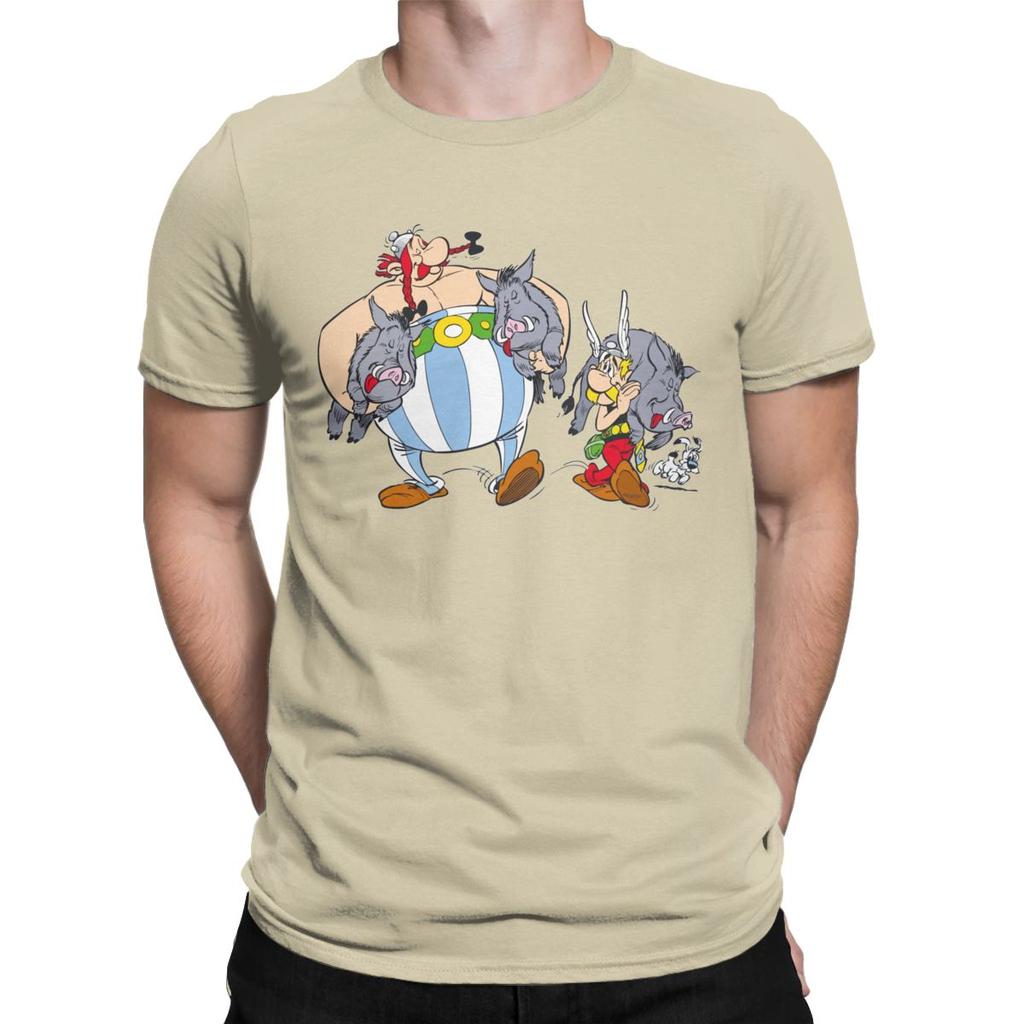 T-shirt da uomo Asterix e Obelix con Bor Magliette Fresche in Cotone Manica Corta T-shirt Girocollo Top Classici