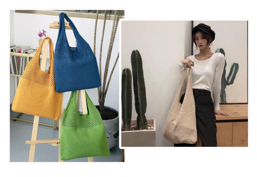 FTB Damen Strick-Tragetasche, Wickeltasche, Leicht, Perfekt für die Schule oder den Arbeitsweg, Lässiger Stil (MacaronSoda)