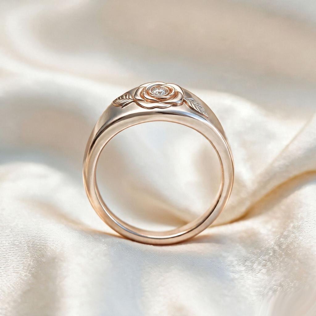Fashion Romantic Rose Design Proposal Ring-inlaid with A Single White Zircon