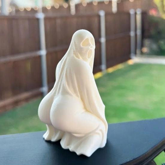 Halloween Ghost Figurine, Funny 3D Printed Scream Ghost Statue for Desk, Tabletop, Mantel, Shelf, Spooky Home Decor