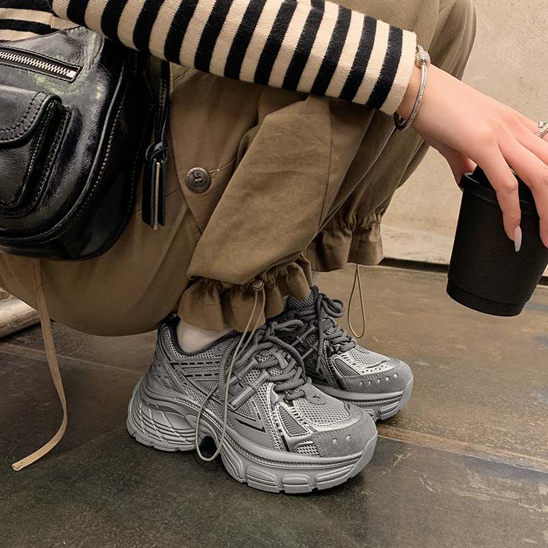 Krazing Pot Microfiber Mesh Spring Autumn Summer Sneakers Platform Lace Up Silver Color Sneakers Thick Bottom Women Fashion Shoes