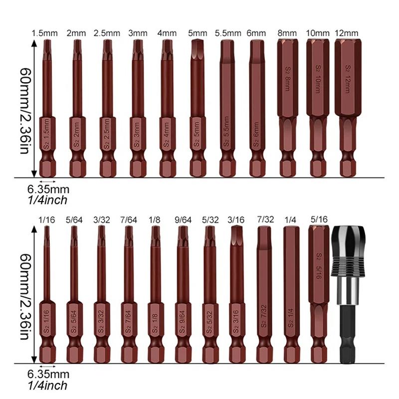 Cheie Allen cu cap hexagonal, set de burghie, 25/60 mm, metrice, imperiale, SAE, șurubelnițe magnetice, biți, burghiu electric, scule de mână, accesorii