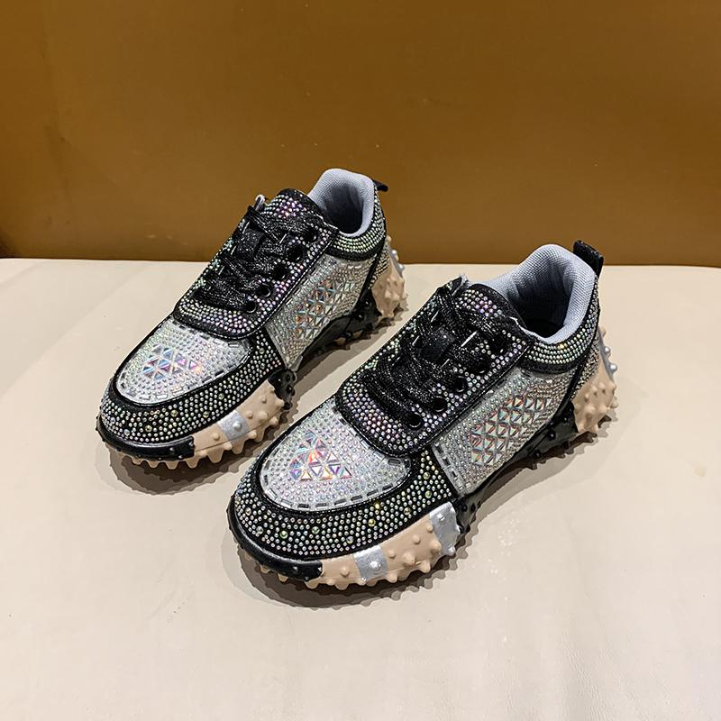 Aphixta Luxury Bling Sequine Sneaker Boots Spring Autumn Lace Up Women Shoes Thick Botton Rubber Sole Footwear Size43