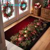 1pc, 2D Flat Printing, Christmas Style Red And Golden Christmas Ornament Pine Branch Door Mat, Non-Slip And Machine Washable Easy To Clean Polyester C