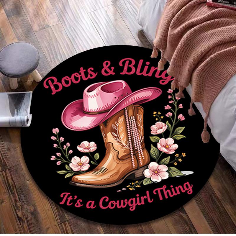 Cowgirl Boots Hat Circular Rug Office Decorative Carpet For Living Room Bedroom Door Mat Floor Carpet Computer Chair Area Rug