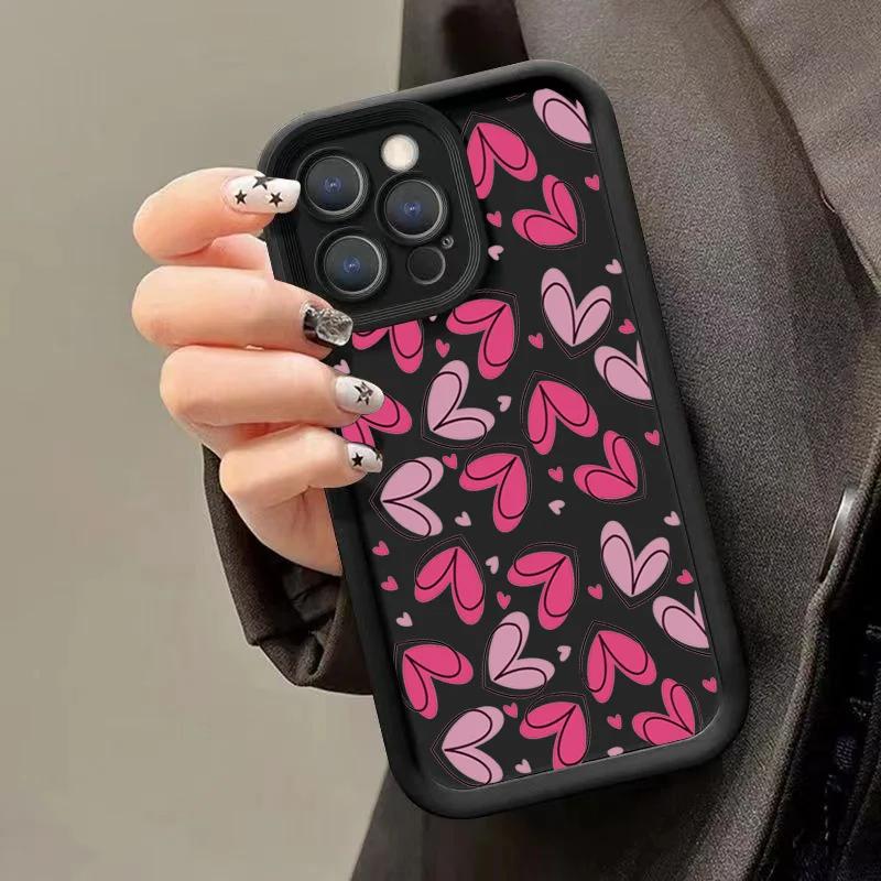 Pink Heart-Shaped Soft Silicone Phone Case for IPhone 16 Plus 15 14 13 12 11 Pro Max 16e X XR 7 8 Plus Shockproof Back Cover