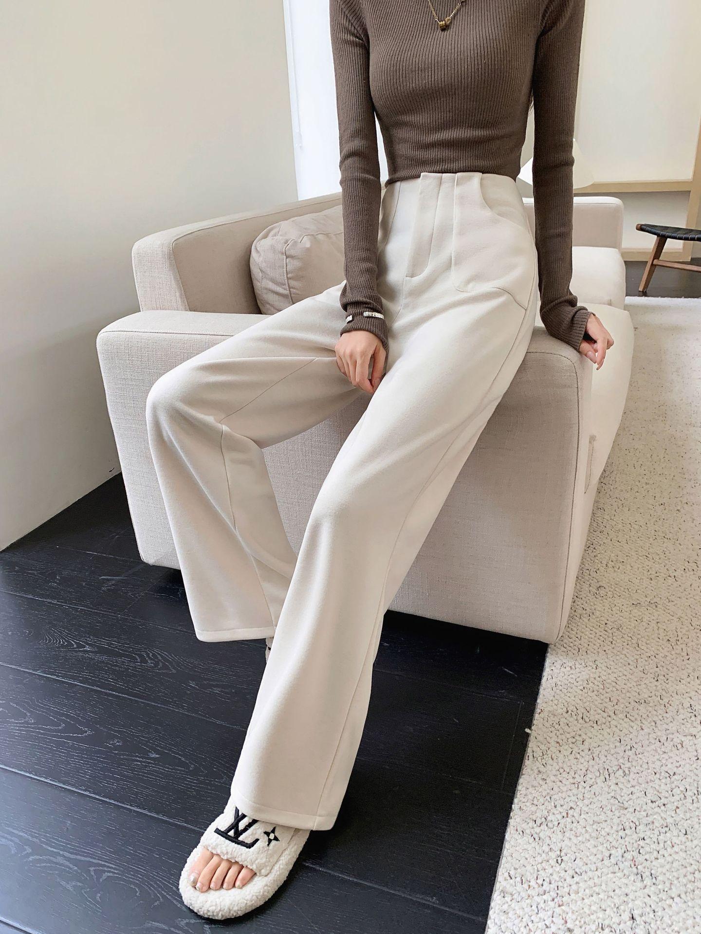 

Gray Acetate Wool Straight Pants Autumn and Winter Women s Narrow Casual Pants Premium Wide Leg Pants XL