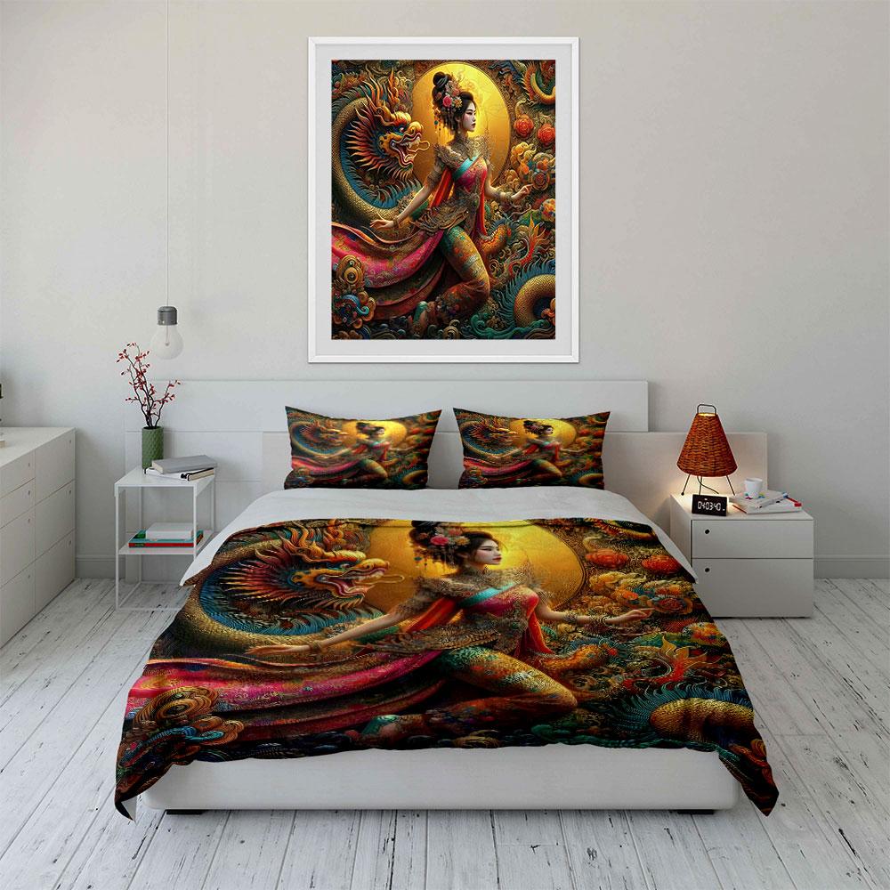 Oriental Dragon Art Decor Set Soft Comfortable Duvet Cover Bedding Set Included 1*Duvet Cover & 2*Pillowcases, Gift