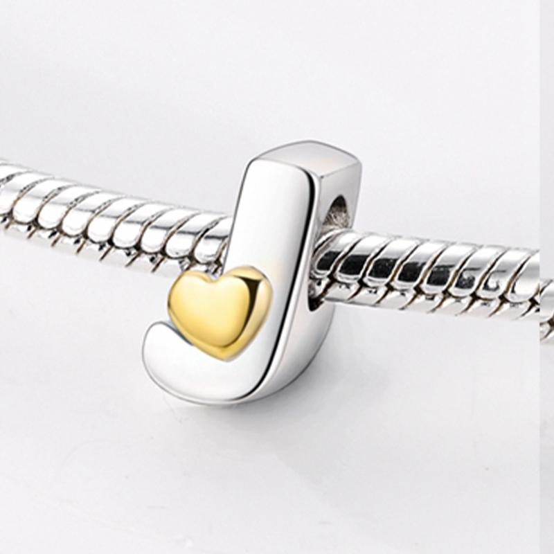 Original A-Z Alphabet Charms Bead 925 Silver 26 Letters CZ Zircon Heart Love Charm Fit Bracelet Bangle Jewelry Making