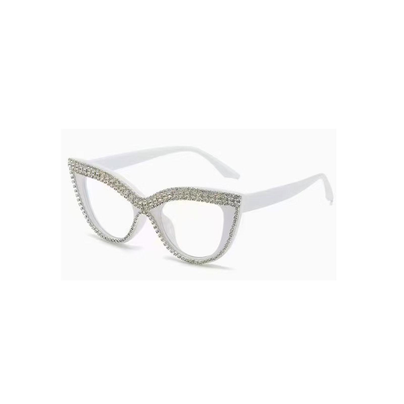

Cat Eye Frame Flat Lens Glasses Fashion Eyewear with Rhinestone Decoration Lightweight Durable Material Stylish Design for Daily Use One Size