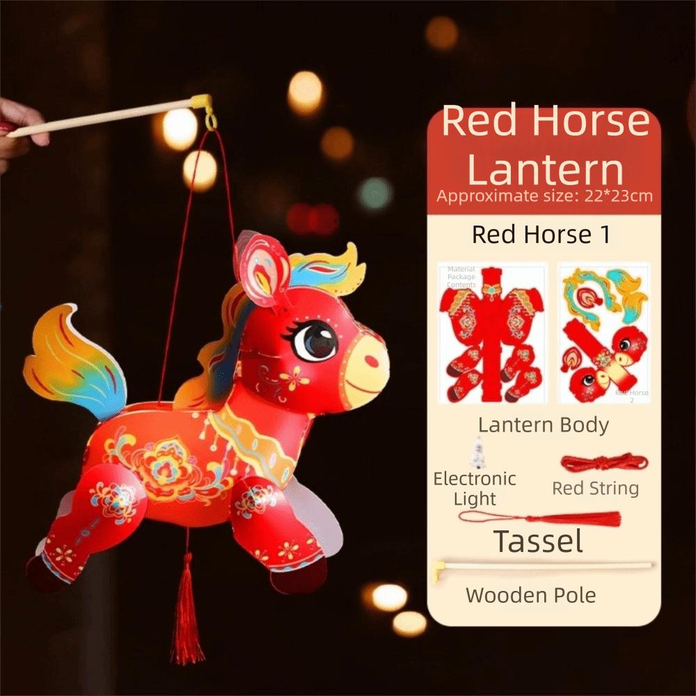 PVC Handheld Lantern Cartoon Chinese Style Zodiac Horse Lantern Handmade Luminous Blessing Lantern Celebration Event