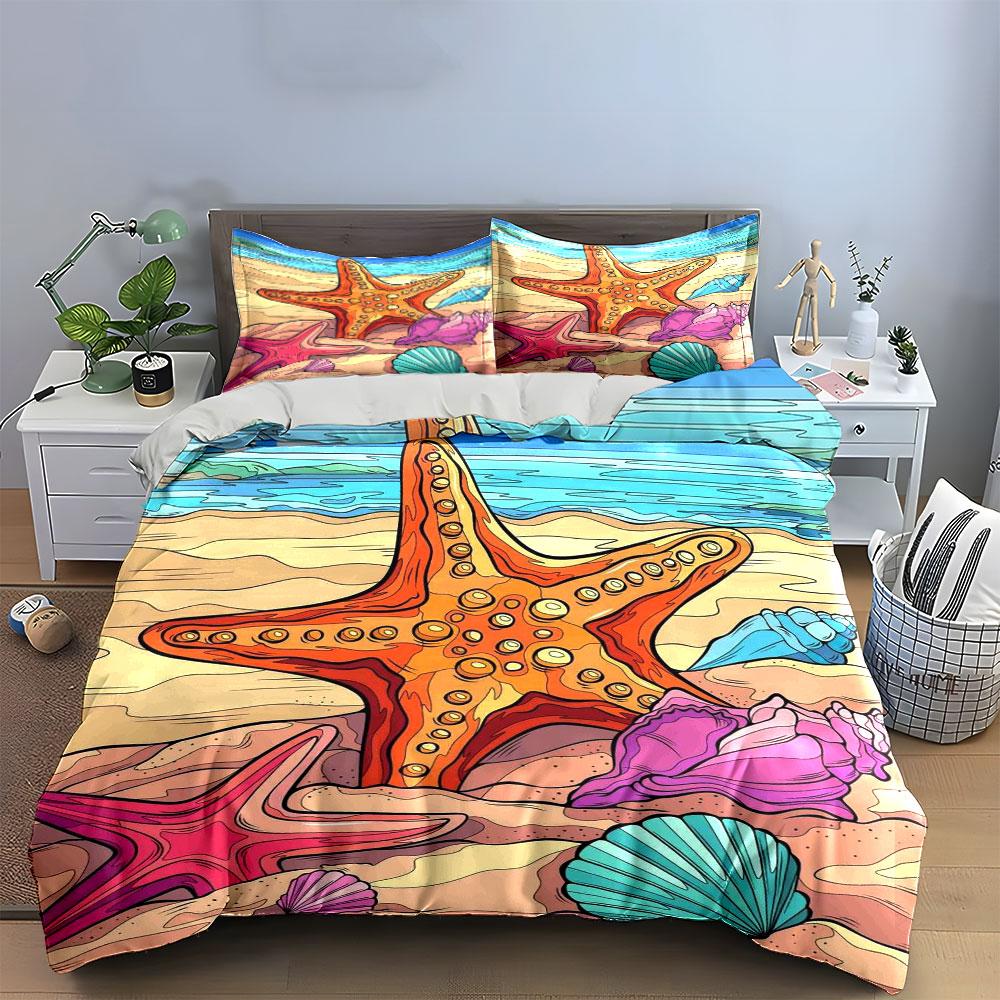 Starfish and seashell design. Bedding sets Duvet cover sets Duvet covers Pillowcases(1*Duvet Cover 2*Pillowcases without duvet insert)